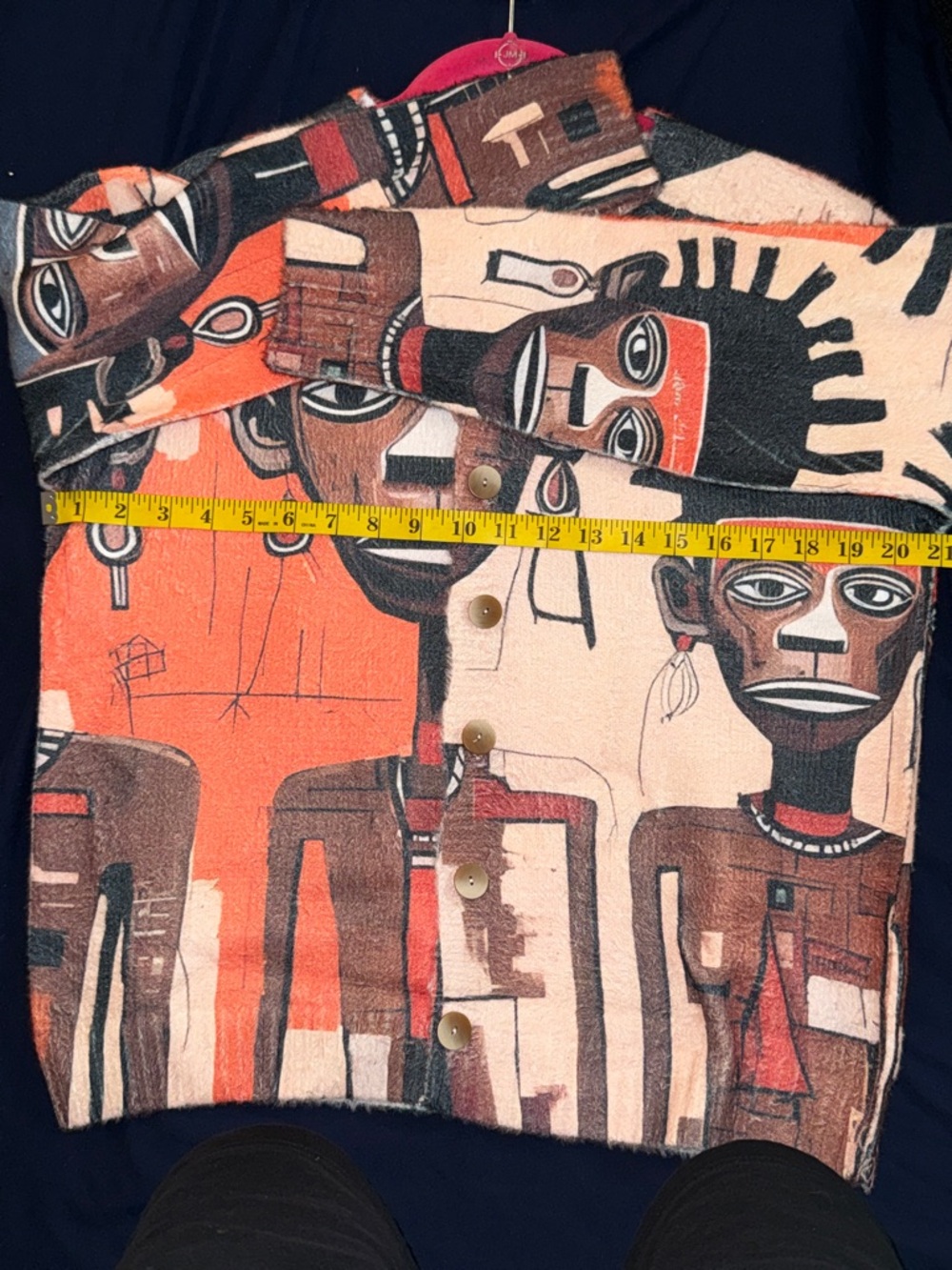 Graphic Button-Front Sweater Cardigan - Black Orange - Picture 5 of 6
